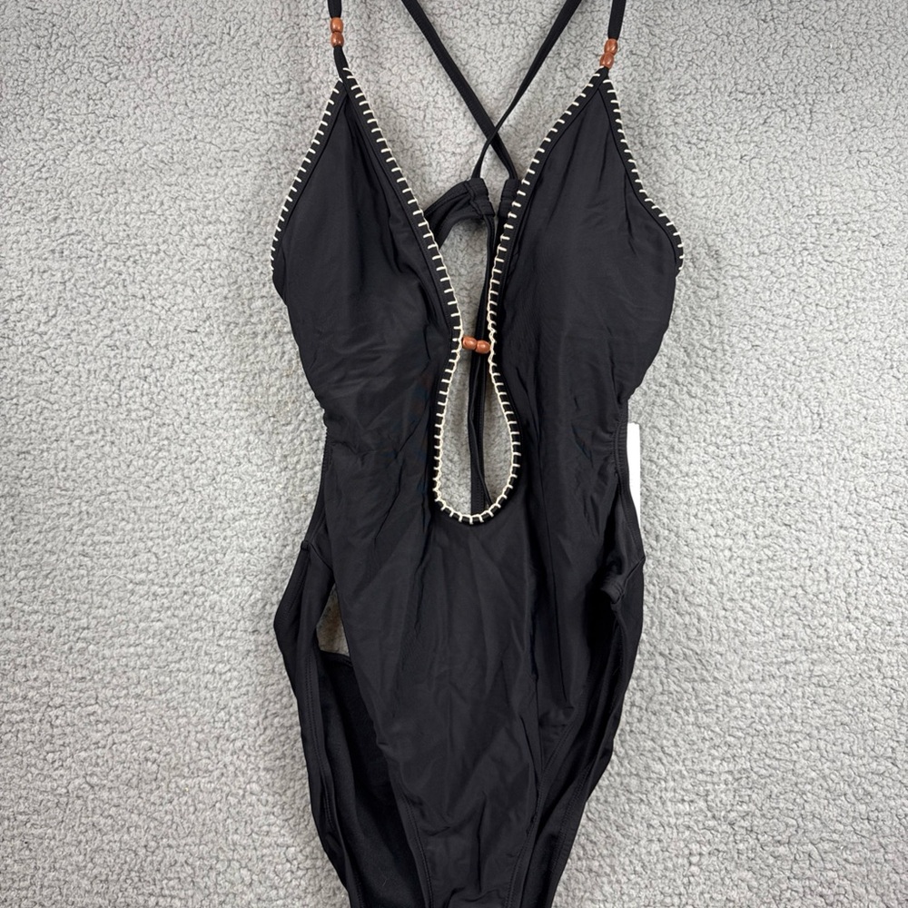 Shade & Shore Black One Piece Swimsuit Plunge